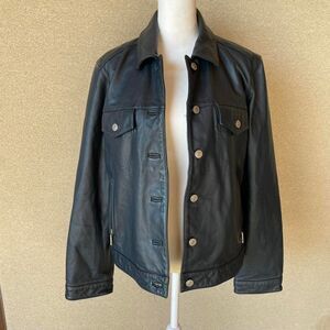 Tommy Hilfiger Women's Navy Blue Leather Jacket Minimalist Classic Retro Staple